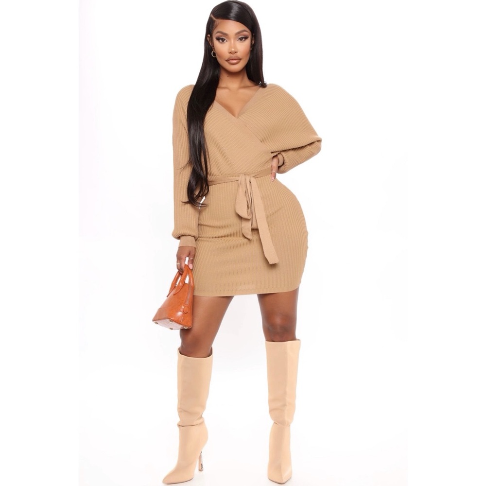 Just Between Us Sweater Dress- Camel